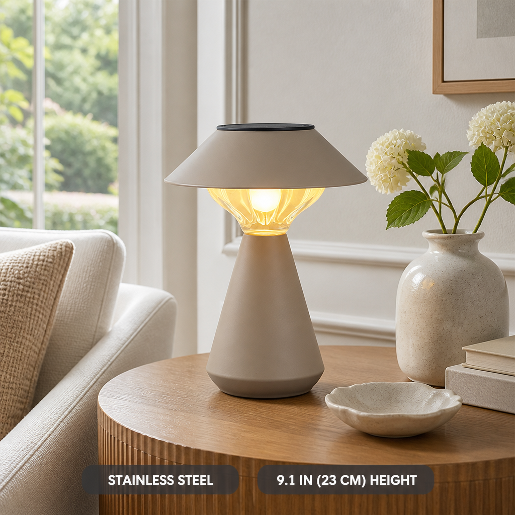 Minimalist Stainless Steel LED Solar Table Lamp