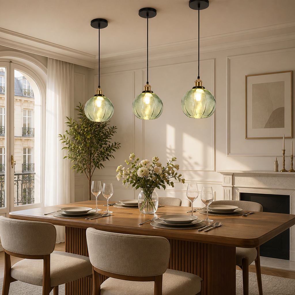 Minimalist Water-Pattern Glass Wire Frame Pendant Light