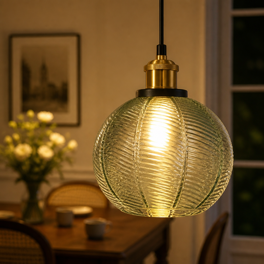 Minimalist Water-Pattern Glass Wire Frame Pendant Light