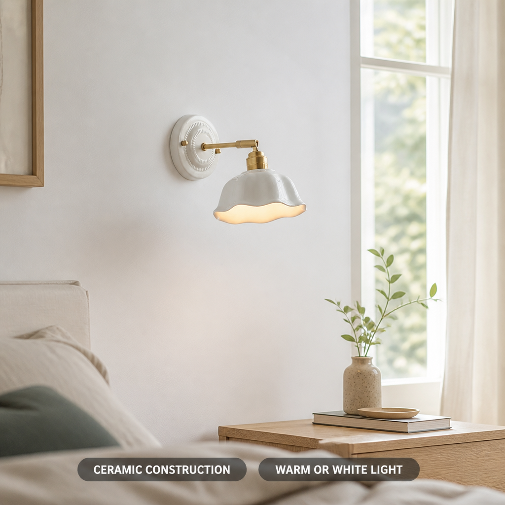 Minimalist White Ceramic LED Floral Wall Sconce
