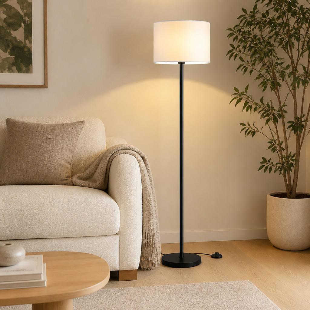 Minimalist White Fabric Floor Lamp