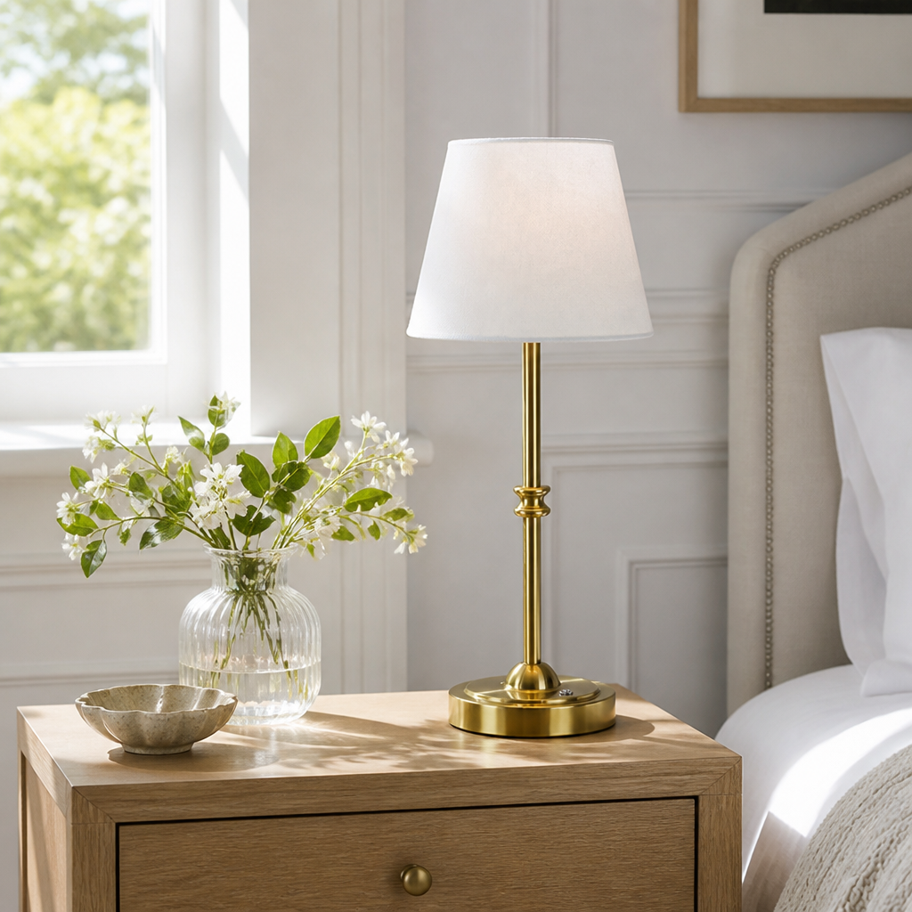 Minimalist White Fabric Touch Dimmer Desk Lamp