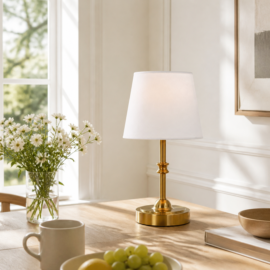 Minimalist White Fabric Touch Dimmer Desk Lamp