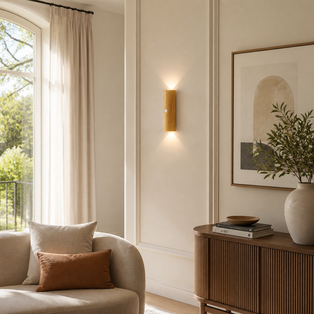 Minimalist Wood-Grain LED Motion Sensor Night Light