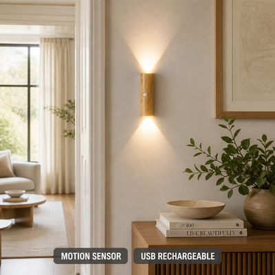 Minimalist Wood-Grain LED Motion Sensor Night Light