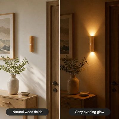 Minimalist Wood-Grain LED Motion Sensor Night Light