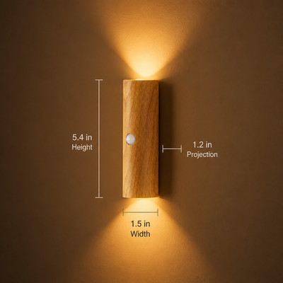 Minimalist Wood-Grain LED Motion Sensor Night Light