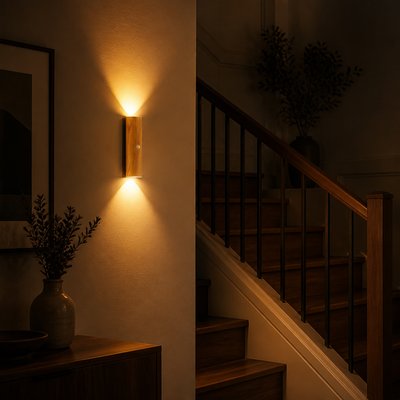 Minimalist Wood-Grain LED Motion Sensor Night Light