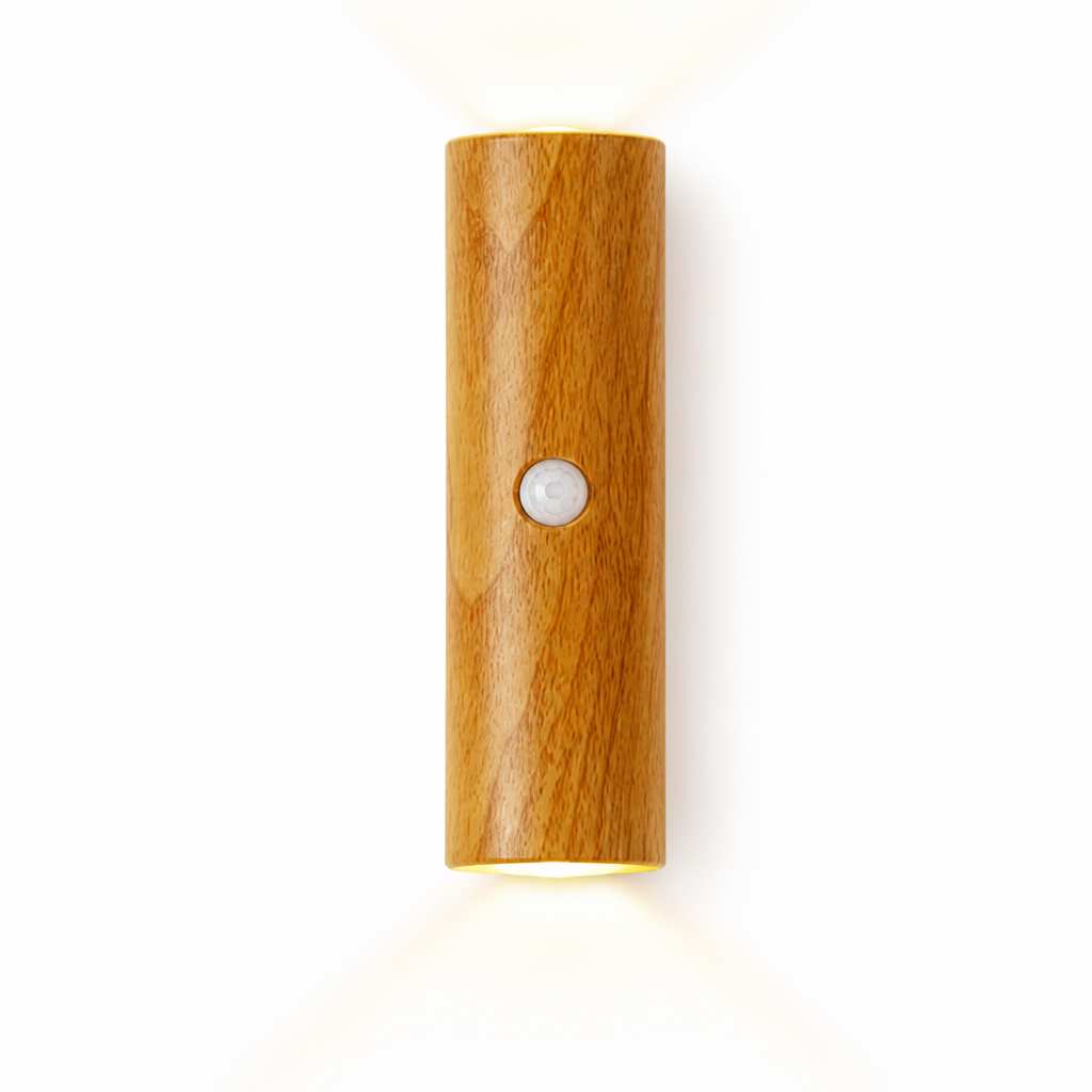 Minimalist Wood-Grain LED Motion Sensor Night Light