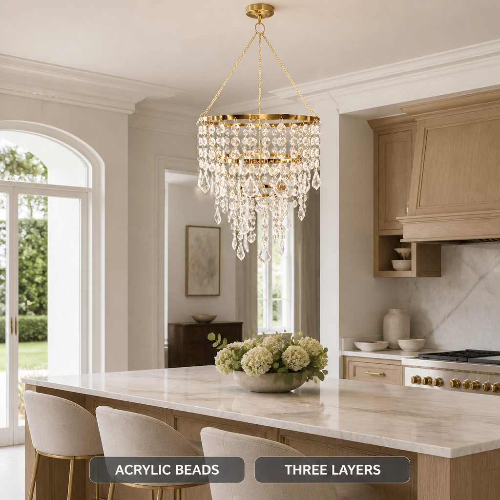 Modern Acrylic LED Three-Layer Beaded Pendant Light