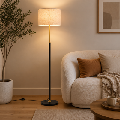 Modern Beige Fabric Height-Adjustable Floor Lamp