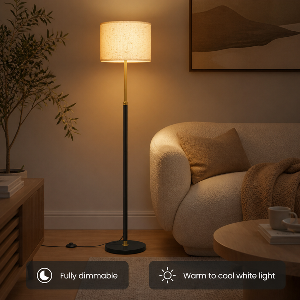 Modern Beige Fabric Height-Adjustable Floor Lamp