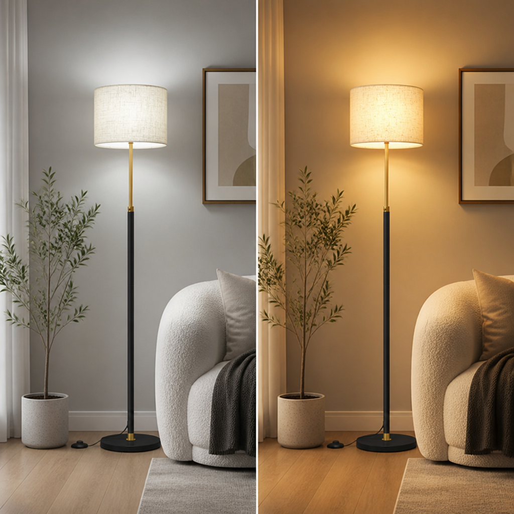 Modern Beige Fabric Height-Adjustable Floor Lamp