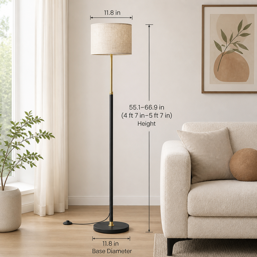 Modern Beige Fabric Height-Adjustable Floor Lamp