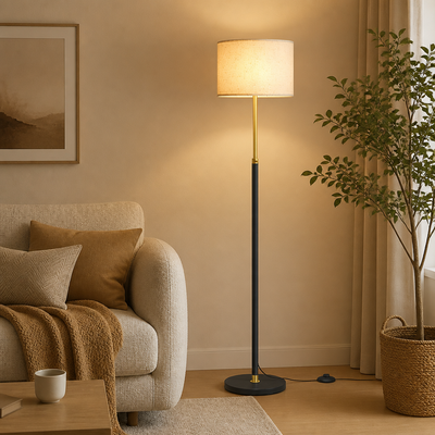 Modern Beige Fabric Height-Adjustable Floor Lamp