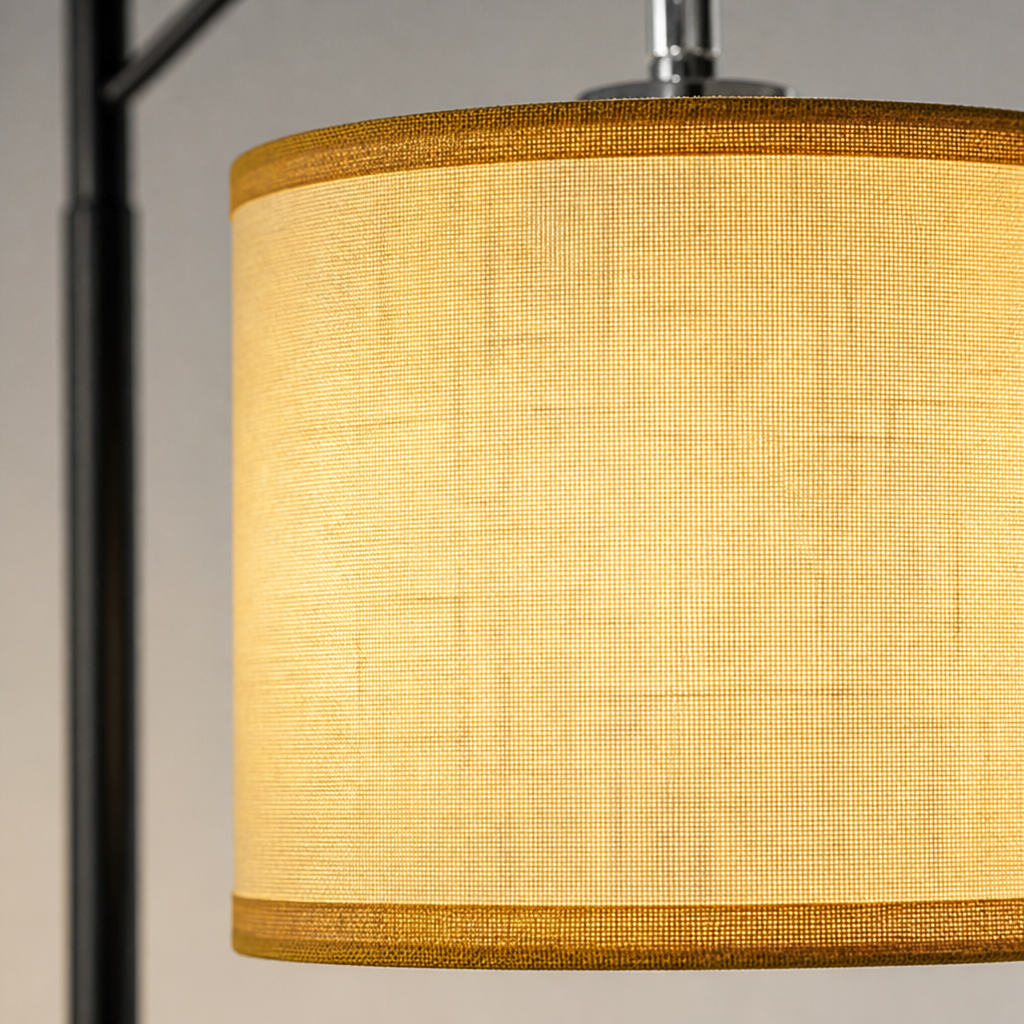 Modern Beige Linen Arc Floor Lamp