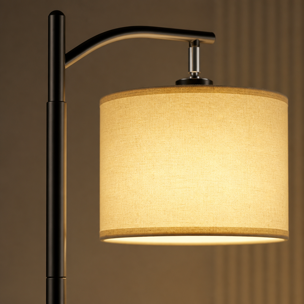 Modern Beige Linen Arc Floor Lamp