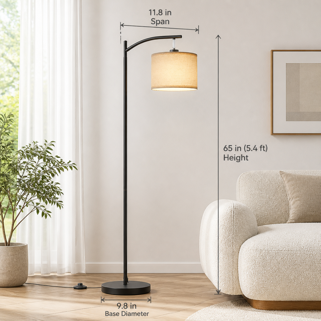 Modern Beige Linen Arc Floor Lamp