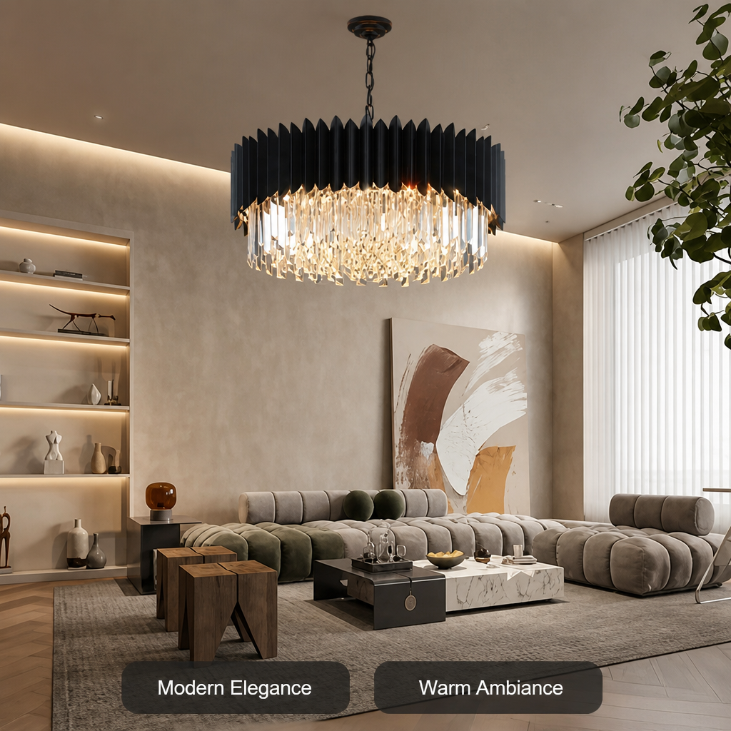 Modern Black Crystal Adjustable Five-Layer Chandelier