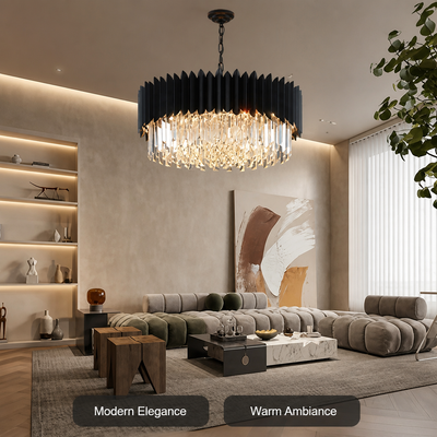 Modern Black Crystal Adjustable Five-Layer Chandelier
