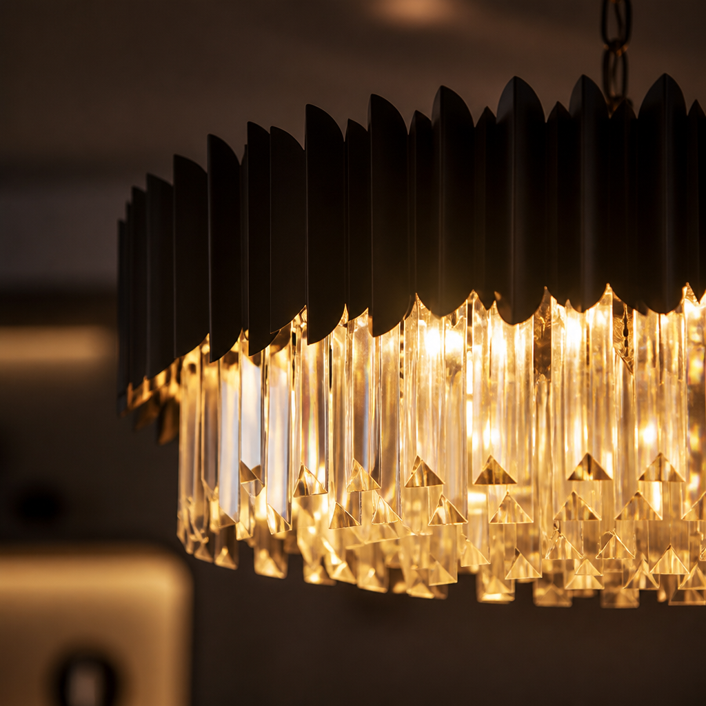Modern Black Crystal Adjustable Five-Layer Chandelier