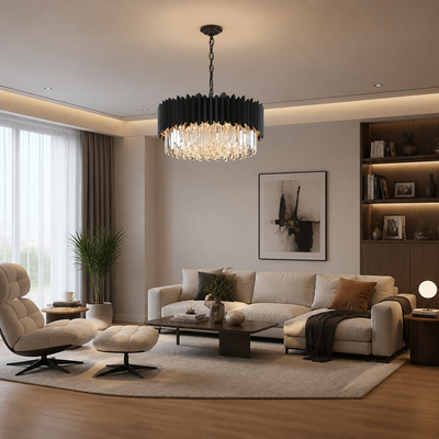 Modern Black Crystal Adjustable Five-Layer Chandelier