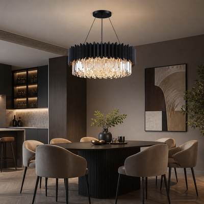 Modern Black Crystal Adjustable Five-Layer Chandelier