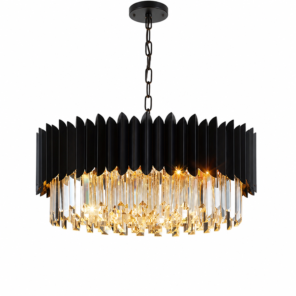 Modern Black Crystal Adjustable Five-Layer Chandelier