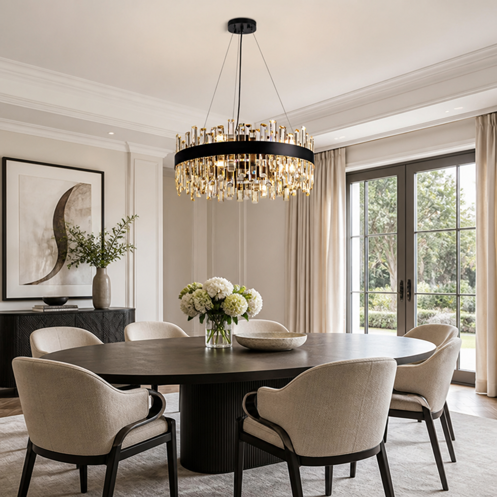 Modern Black Crystal Double-Layer Pendant Light