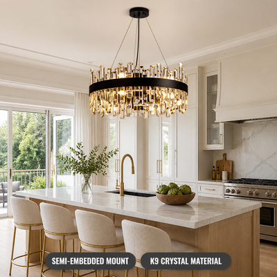 Modern Black Crystal Double-Layer Pendant Light