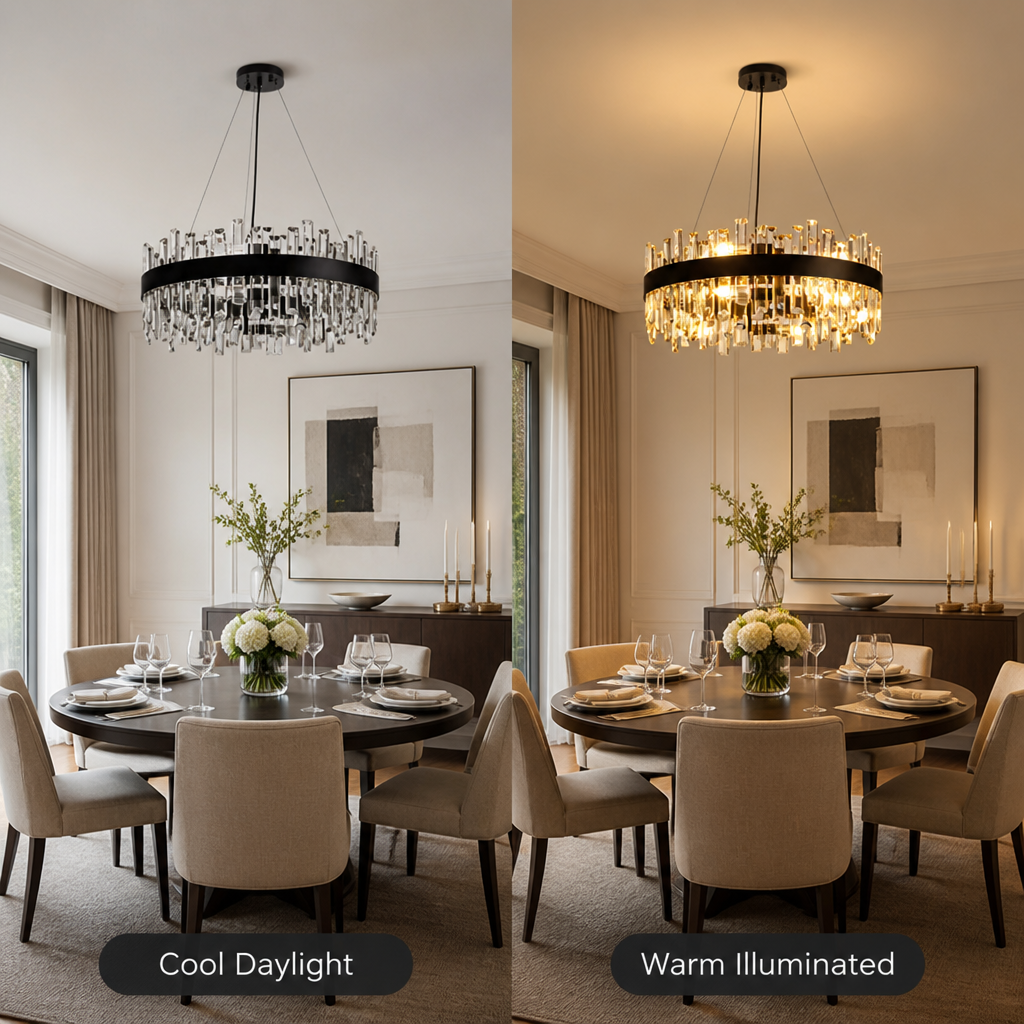 Modern Black Crystal Double-Layer Pendant Light