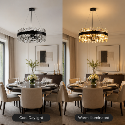Modern Black Crystal Double-Layer Pendant Light