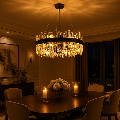 Modern Black Crystal Double-Layer Pendant Light