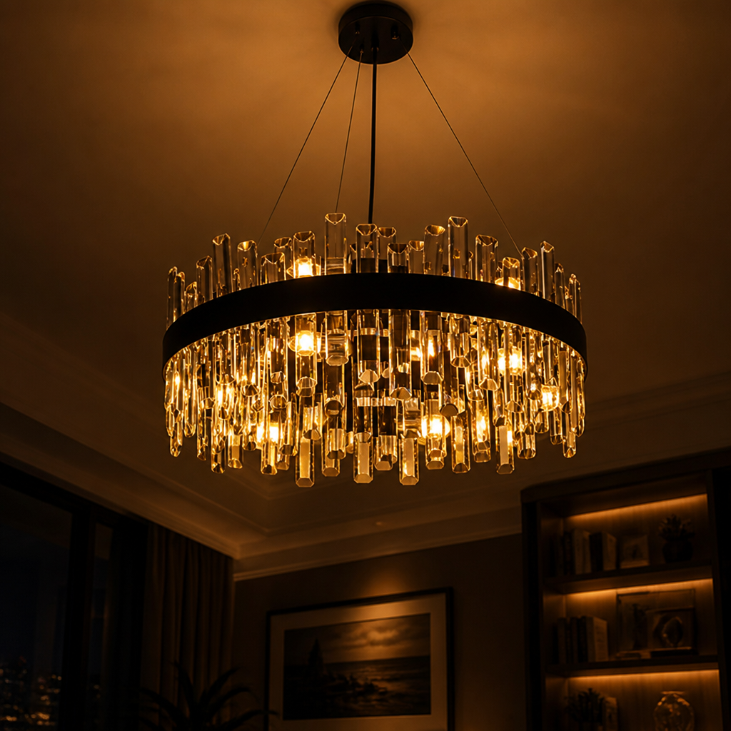 Modern Black Crystal Double-Layer Pendant Light