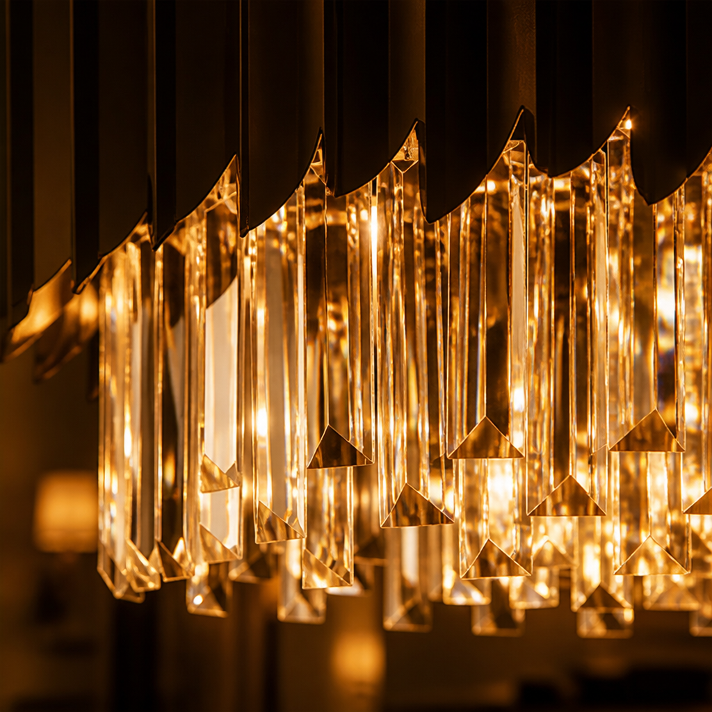 Modern Black Crystal Layered Circular Chandelier