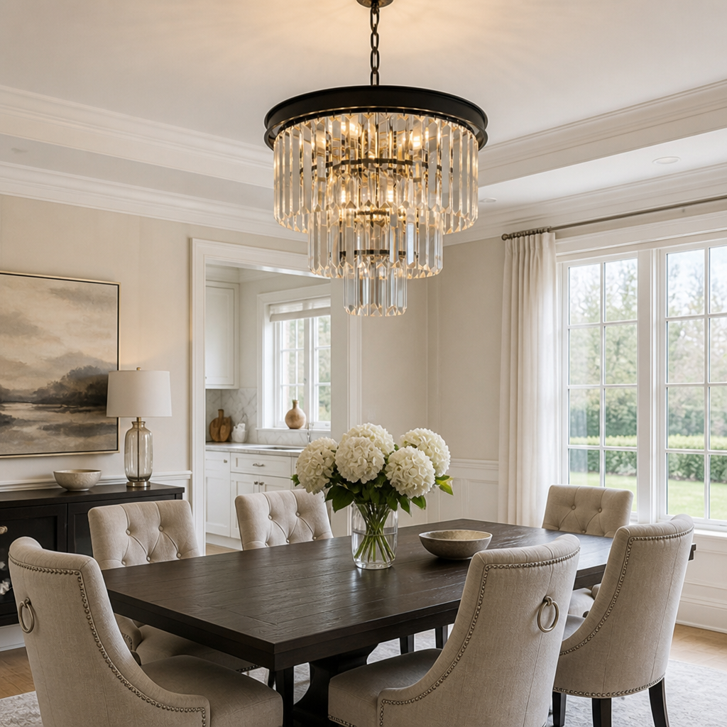 Modern Black Crystal Three-Tier Chandelier