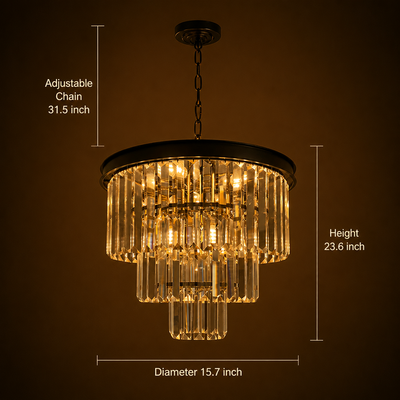 Modern Black Crystal Three-Tier Chandelier