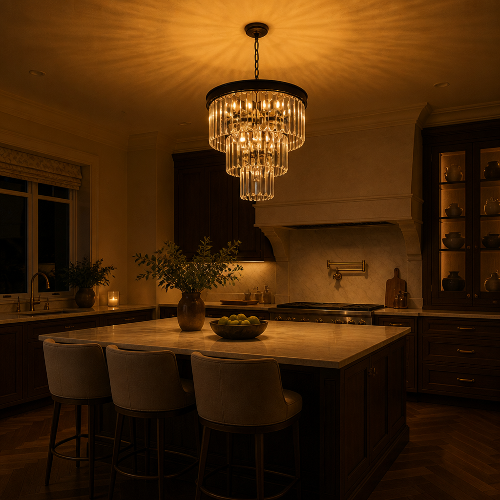 Modern Black Crystal Three-Tier Chandelier