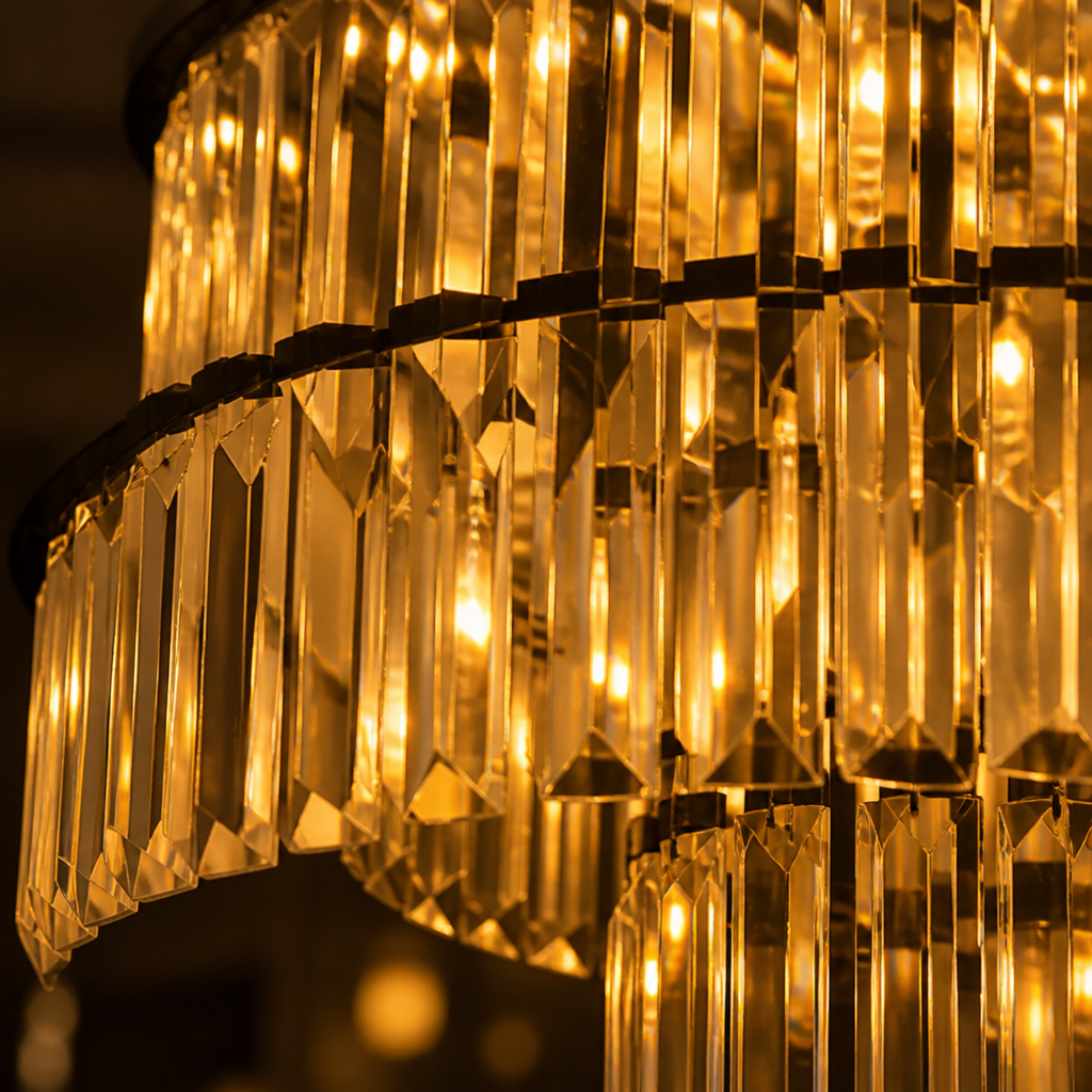 Modern Black Crystal Three-Tier Chandelier