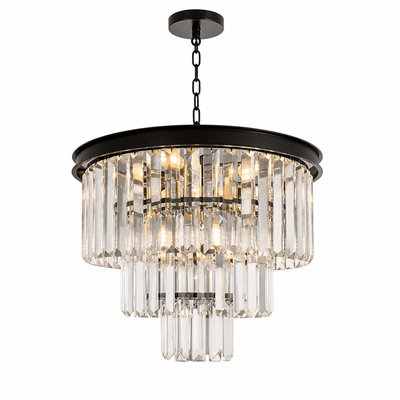 Modern Black Crystal Three-Tier Chandelier