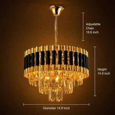 Modern Black & Gold Three-Tier Water-Drop Chandelier