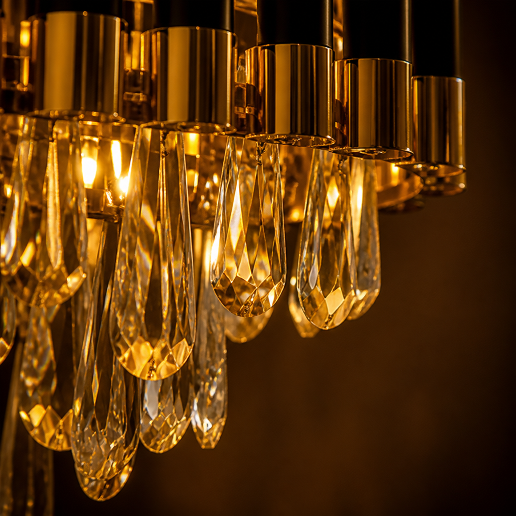 Modern Black & Gold Three-Tier Water-Drop Chandelier