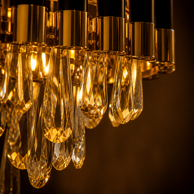 Modern Black & Gold Three-Tier Water-Drop Chandelier