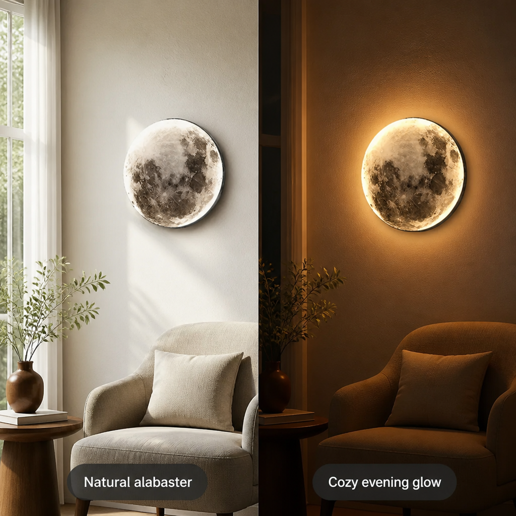 Modern Black Iron LED Moon Wall Sconce
