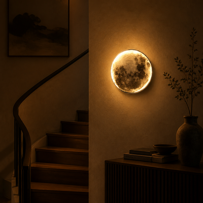 Modern Black Iron LED Moon Wall Sconce