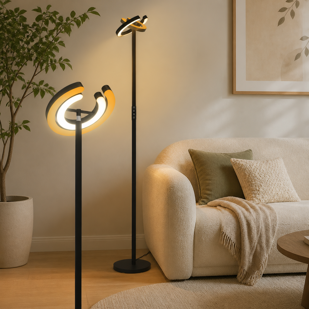 Modern Black LED Dual Ring Floor Lamp