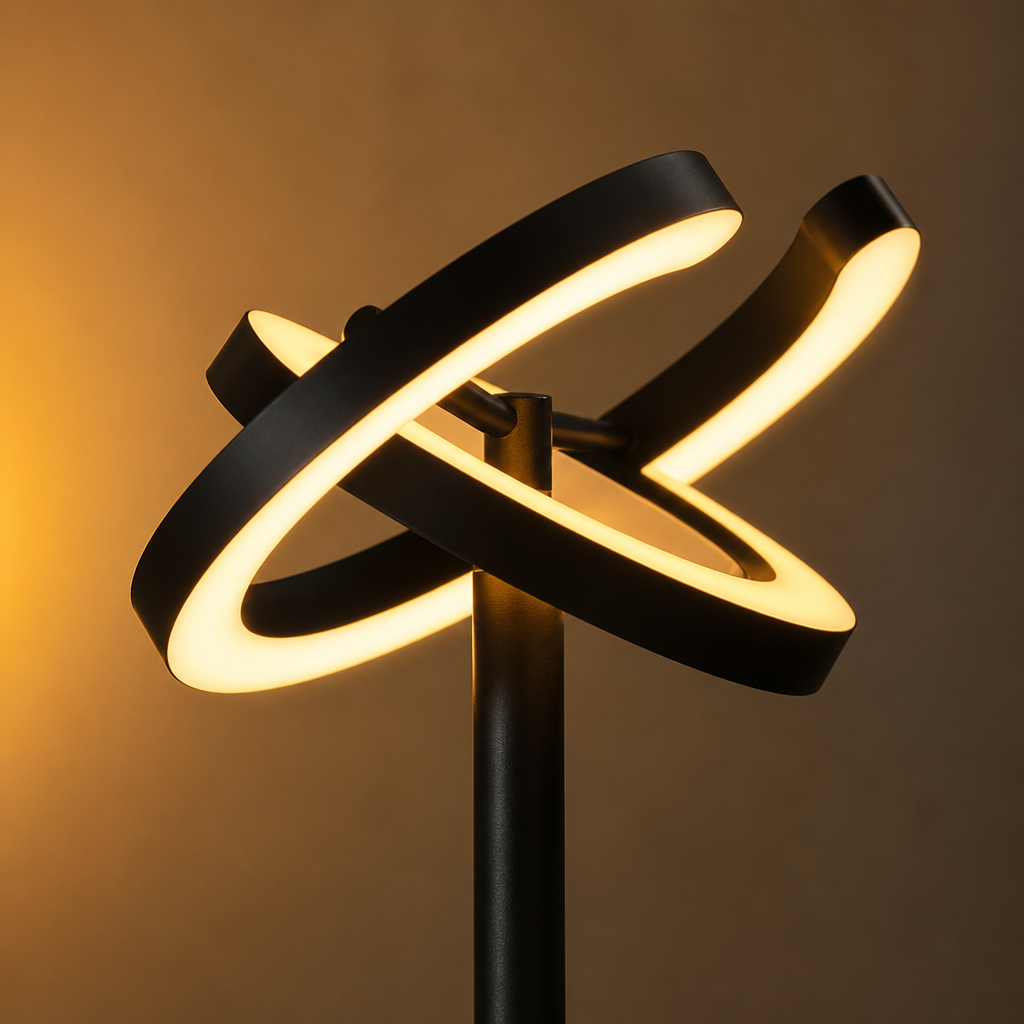 Modern Black LED Dual Ring Floor Lamp
