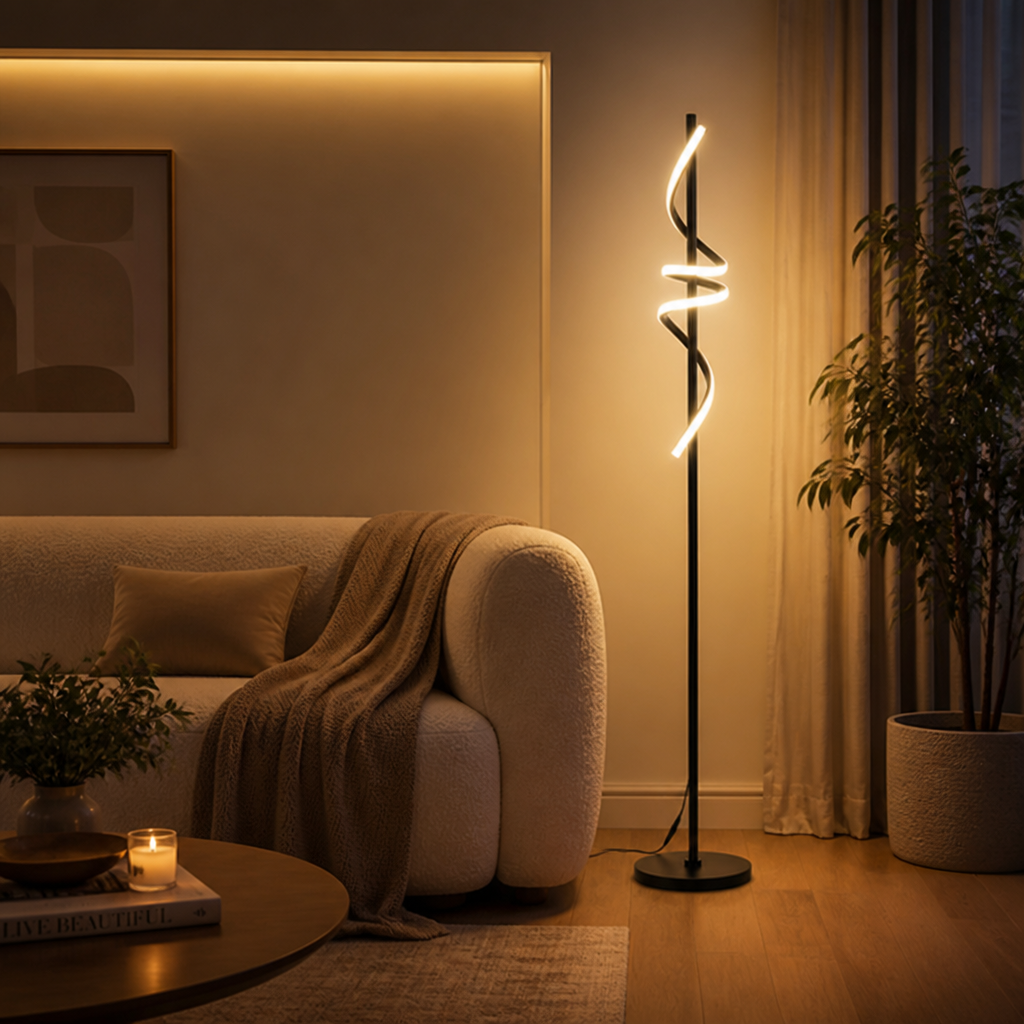Modern Black LED Spiral Floor Lamp