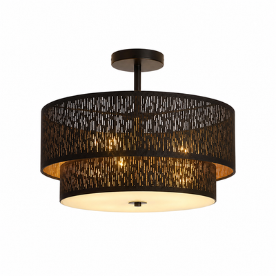 Modern Black Linen Perforated Drum Ceiling Light