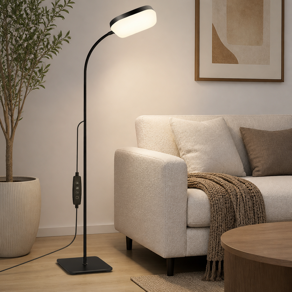 Modern Black Metal LED Gooseneck Floor Lamp